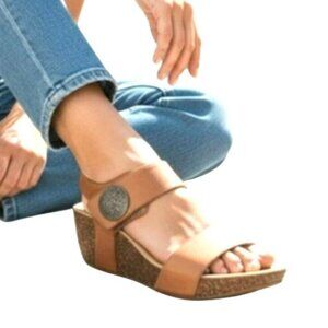 Abeo Una Cork Wedge Leather Plarform Sandals Womens 9N Tan